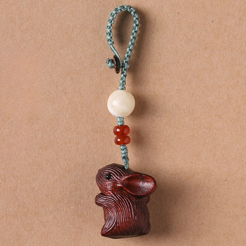 Small Leaf Red Sandalwood Lucky Rabbit Key Chain | Protection Charm