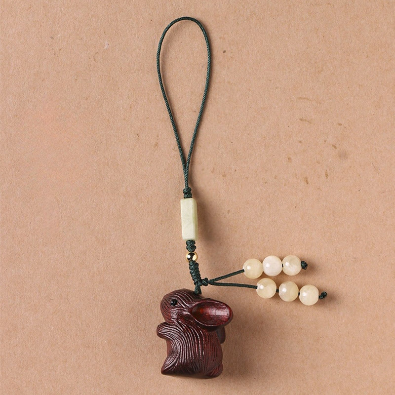 Small Leaf Red Sandalwood Lucky Rabbit Key Chain | Protection Charm