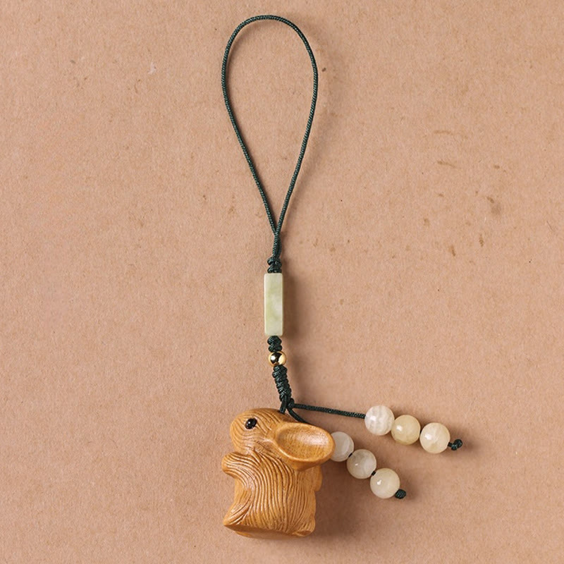 Small Leaf Red Sandalwood Lucky Rabbit Key Chain | Protection Charm