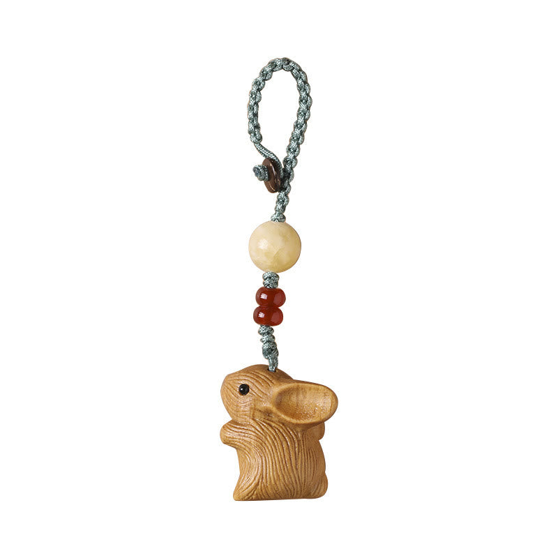 Small Leaf Red Sandalwood Lucky Rabbit Key Chain | Protection Charm