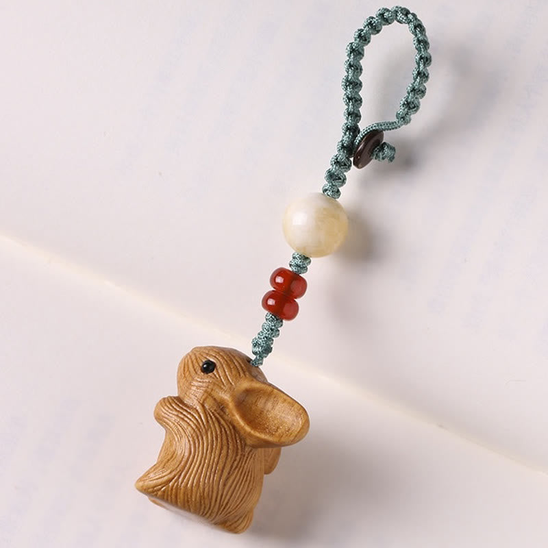 Small Leaf Red Sandalwood Lucky Rabbit Key Chain | Protection Charm