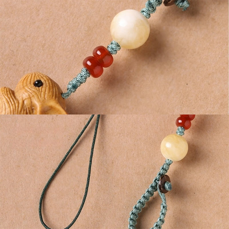 Small Leaf Red Sandalwood Lucky Rabbit Key Chain | Protection Charm