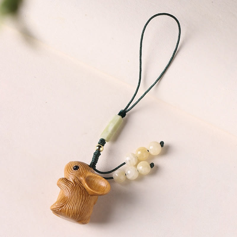 Small Leaf Red Sandalwood Lucky Rabbit Key Chain | Protection Charm