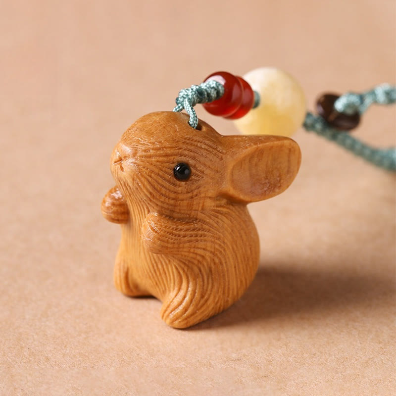 Small Leaf Red Sandalwood Lucky Rabbit Key Chain | Protection Charm