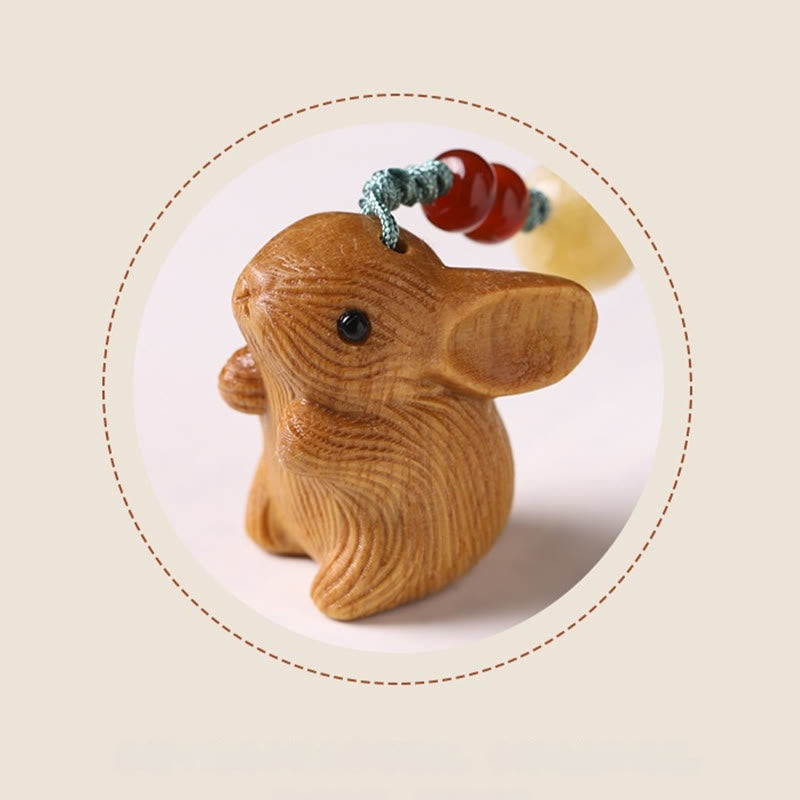 Small Leaf Red Sandalwood Lucky Rabbit Key Chain | Protection Charm