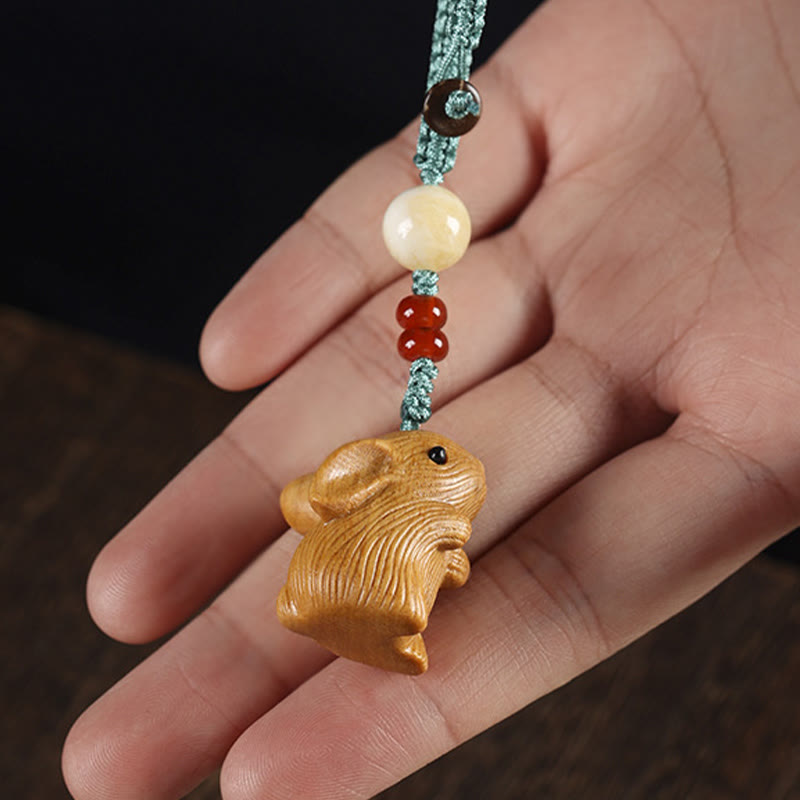 Small Leaf Red Sandalwood Lucky Rabbit Key Chain | Protection Charm