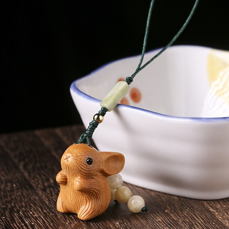 Small Leaf Red Sandalwood Lucky Rabbit Key Chain | Protection Charm