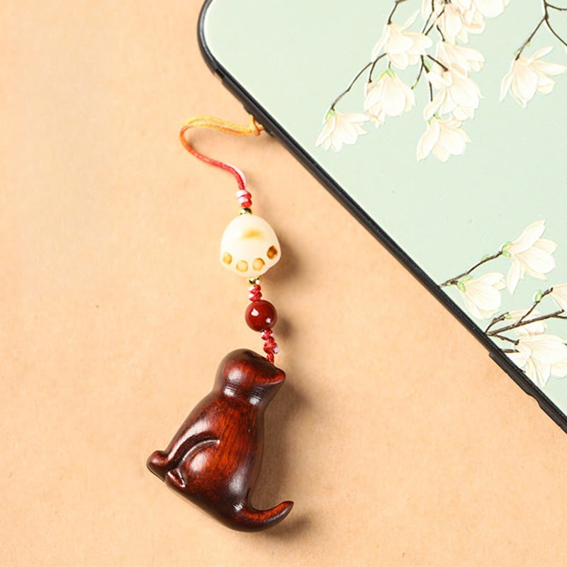 Small Leaf Red Sandalwood Soothing Cat Decoration 11cm