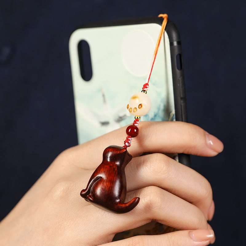Small Leaf Red Sandalwood Soothing Cat Decoration 11cm
