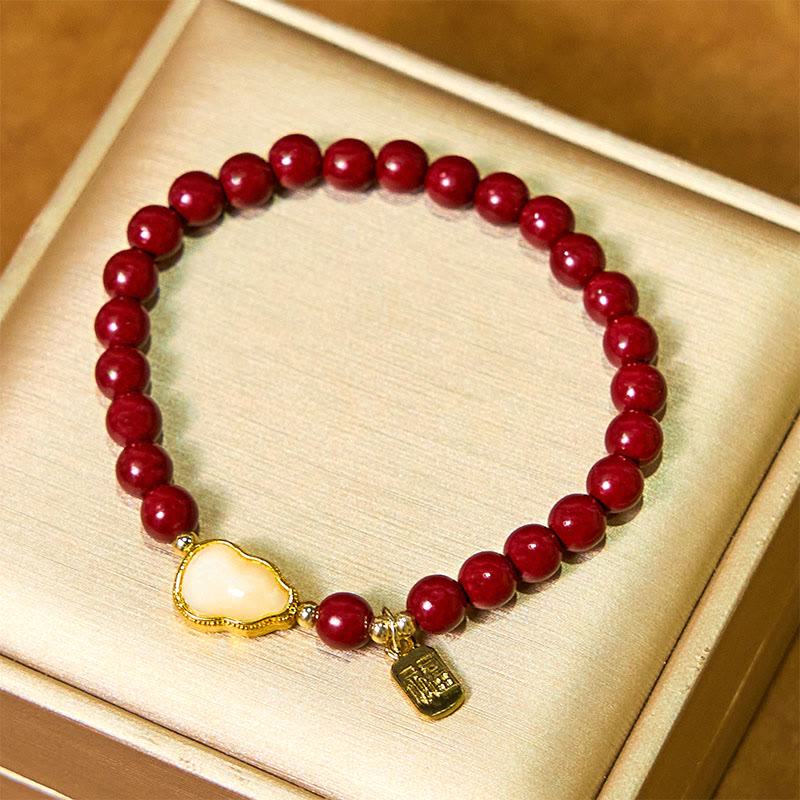 6mm Cinnabar Jade Fu Blessing Charm Bracelet for Blessings
