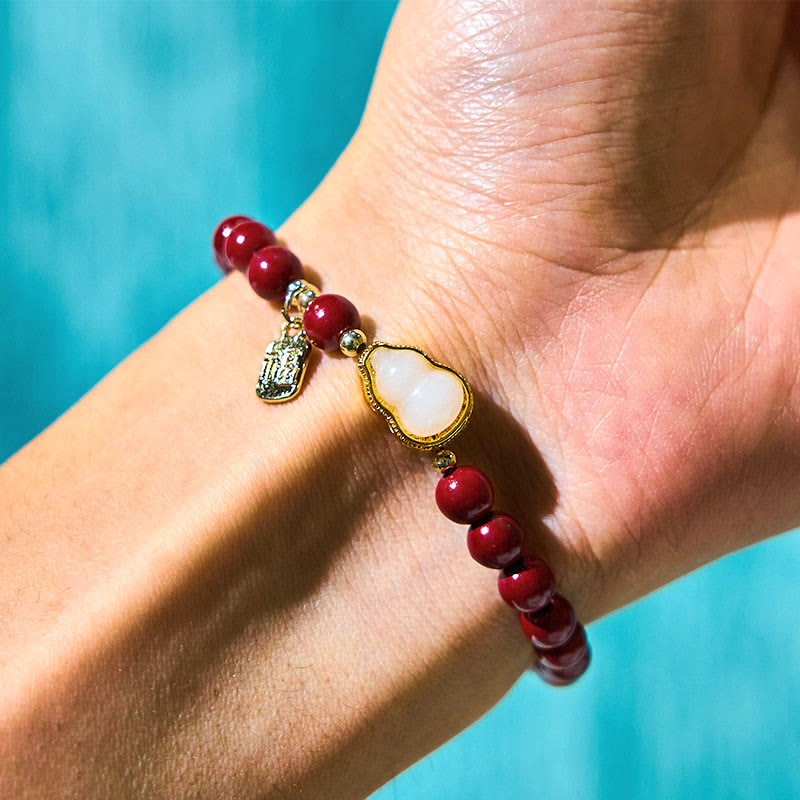 6mm Cinnabar Jade Fu Blessing Charm Bracelet for Blessings