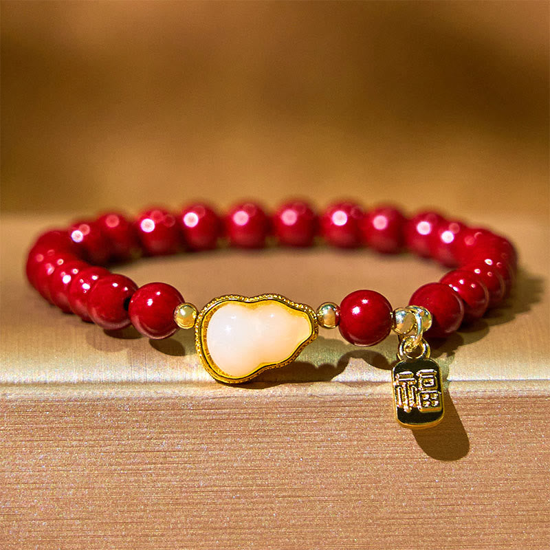 6mm Cinnabar Jade Fu Blessing Charm Bracelet for Blessings