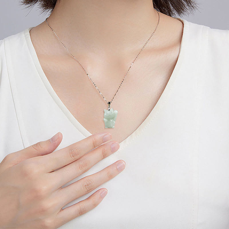 Jade Fortune Cat Prosperity Necklace