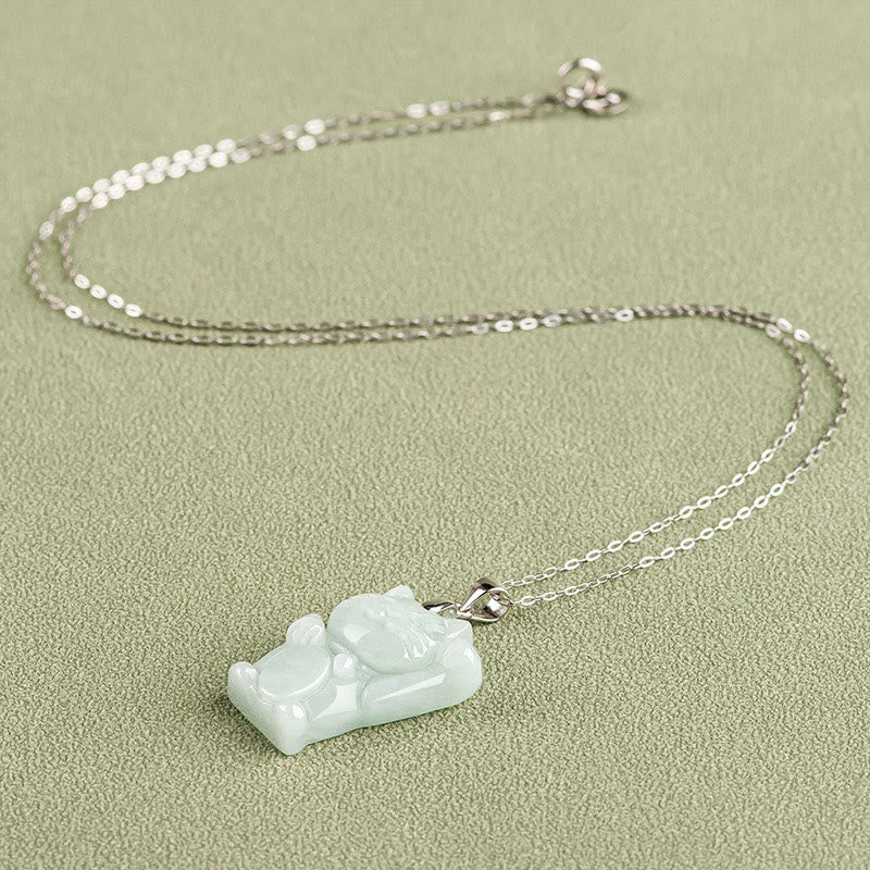 Jade Fortune Cat Prosperity Necklace