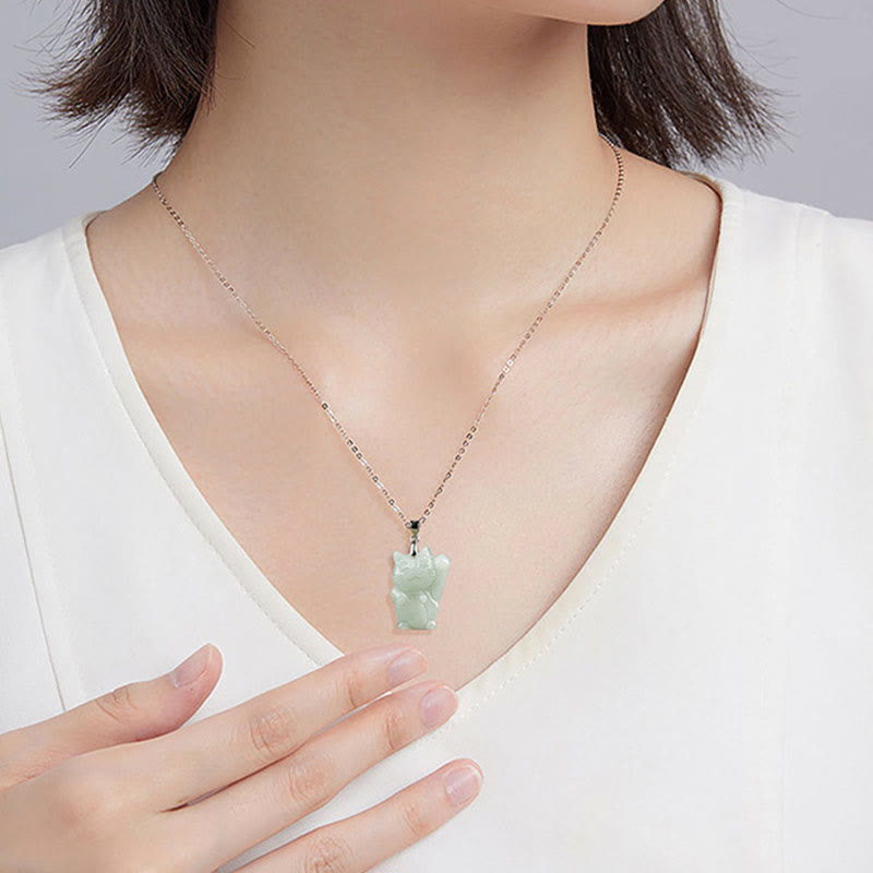 Jade Fortune Cat Prosperity Necklace