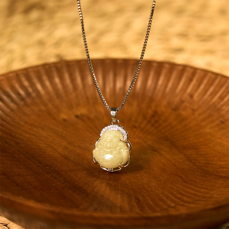 Hetian Jade Laughing Buddha Necklace for Abundance & Luck