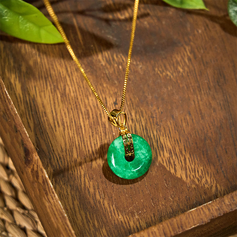 Unisex Cyan Jade Peace Buckle Healing Luck Necklace