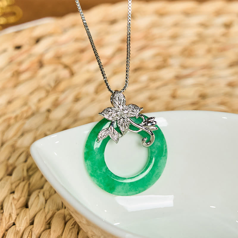 Cyan Jade Peace Buckle Healing Luck Necklace Pendant