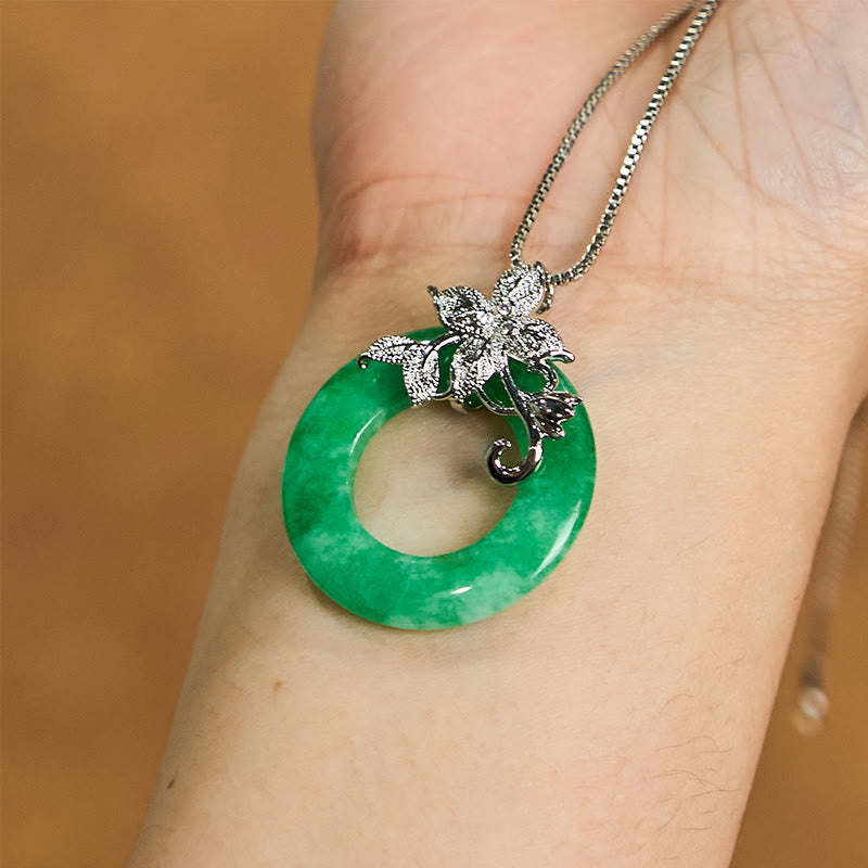 Cyan Jade Peace Buckle Healing Luck Necklace Pendant