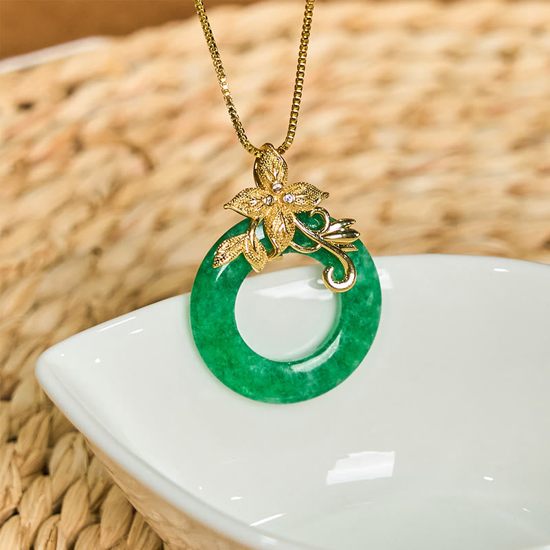 Cyan Jade Peace Buckle Healing Luck Necklace Pendant