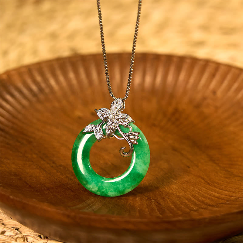 Cyan Jade Peace Buckle Healing Luck Necklace Pendant