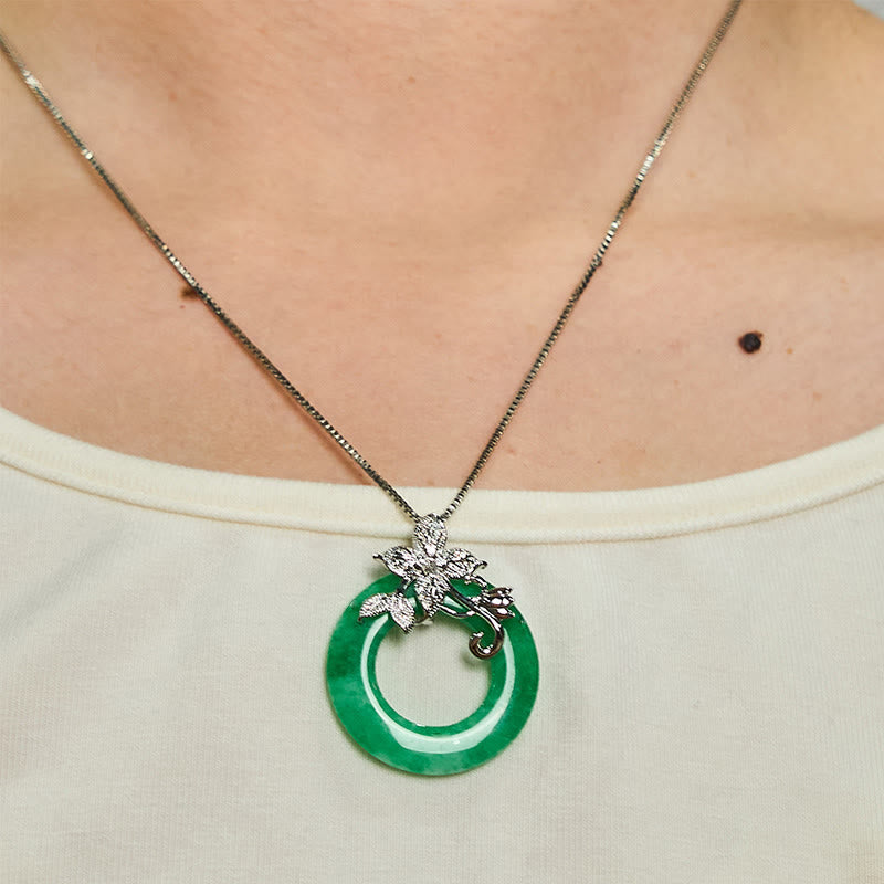 Cyan Jade Peace Buckle Healing Luck Necklace Pendant