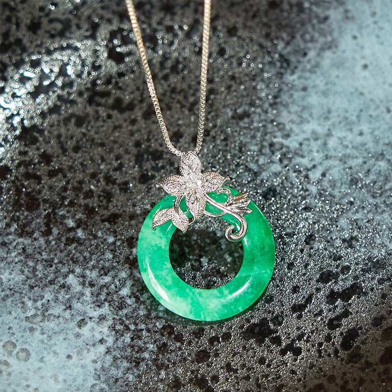 Cyan Jade Peace Buckle Healing Luck Necklace Pendant