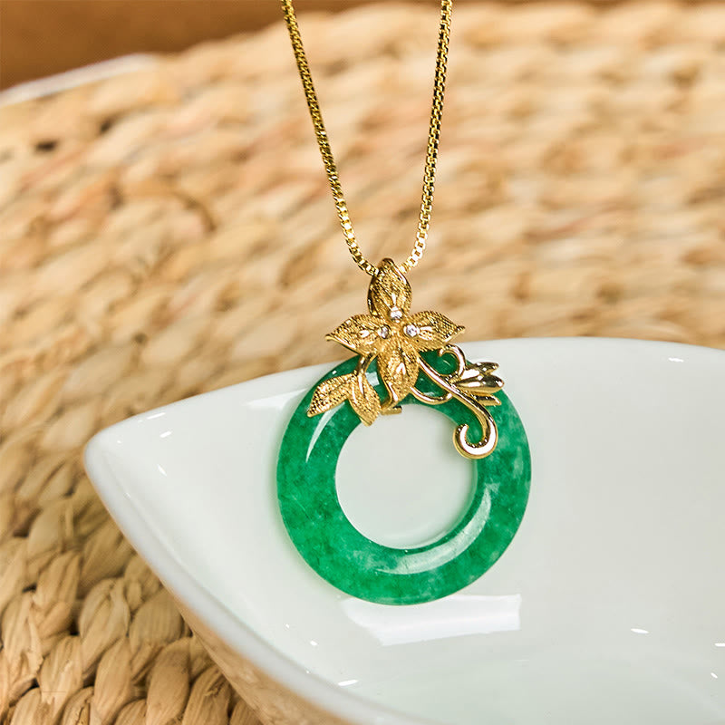 Cyan Jade Peace Buckle Healing Luck Necklace Pendant