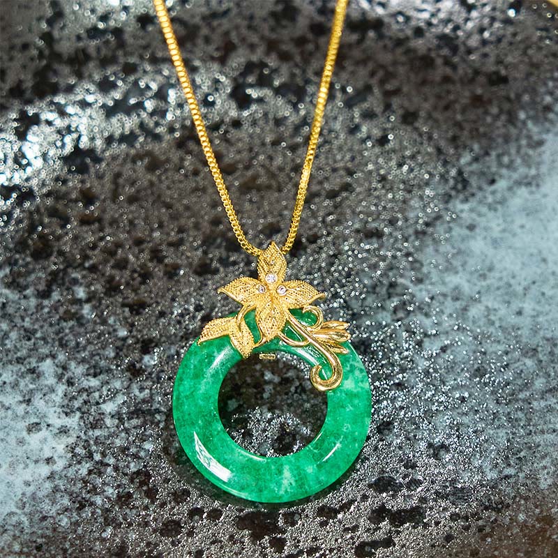 Cyan Jade Peace Buckle Healing Luck Necklace Pendant