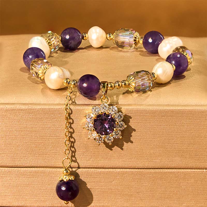 8mm Amethyst Pearl Sunflower Communication Bracelet for Women