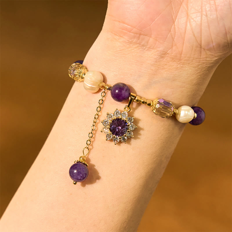 8mm Amethyst Pearl Sunflower Communication Bracelet for Women