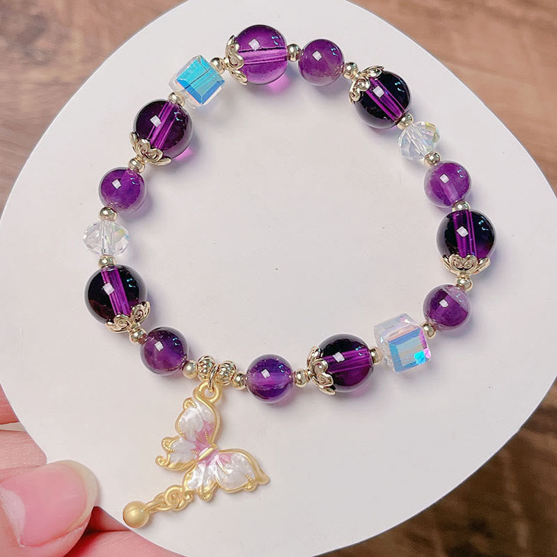 8mm Amethyst and Sunstone Peace Butterfly Bracelet