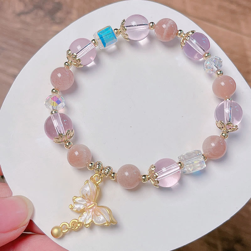 8mm Amethyst and Sunstone Peace Butterfly Bracelet