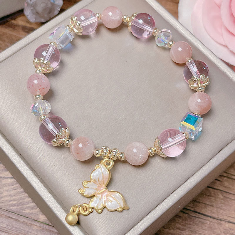 8mm Amethyst and Sunstone Peace Butterfly Bracelet