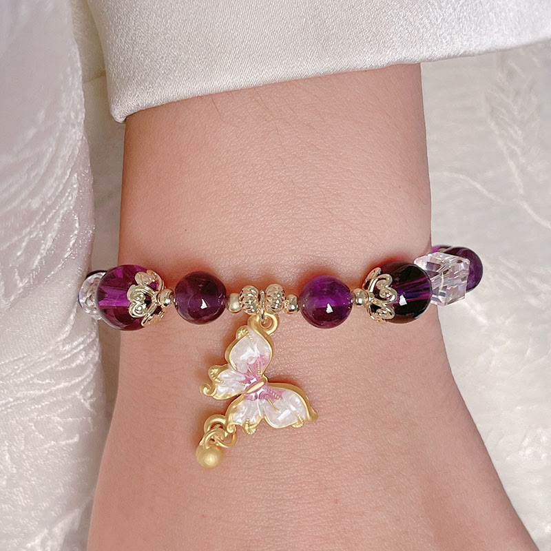 8mm Amethyst and Sunstone Peace Butterfly Bracelet