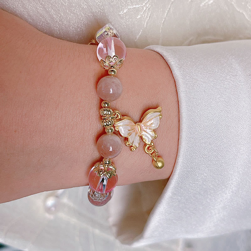 8mm Amethyst and Sunstone Peace Butterfly Bracelet