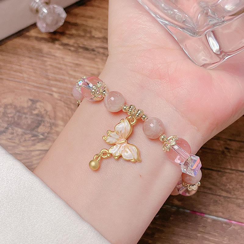 8mm Amethyst and Sunstone Peace Butterfly Bracelet