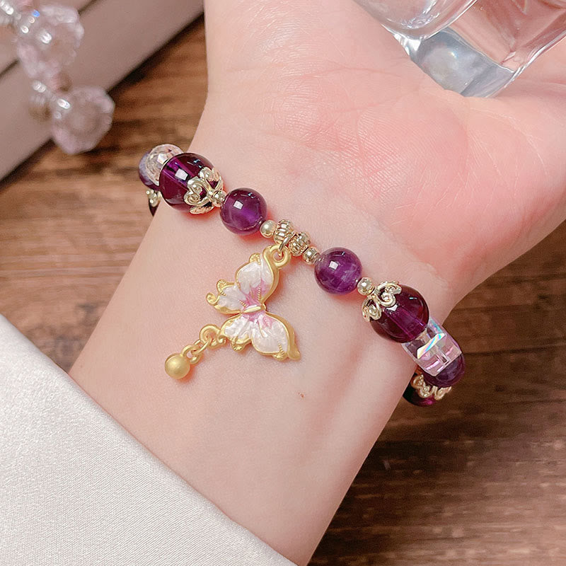 8mm Amethyst and Sunstone Peace Butterfly Bracelet