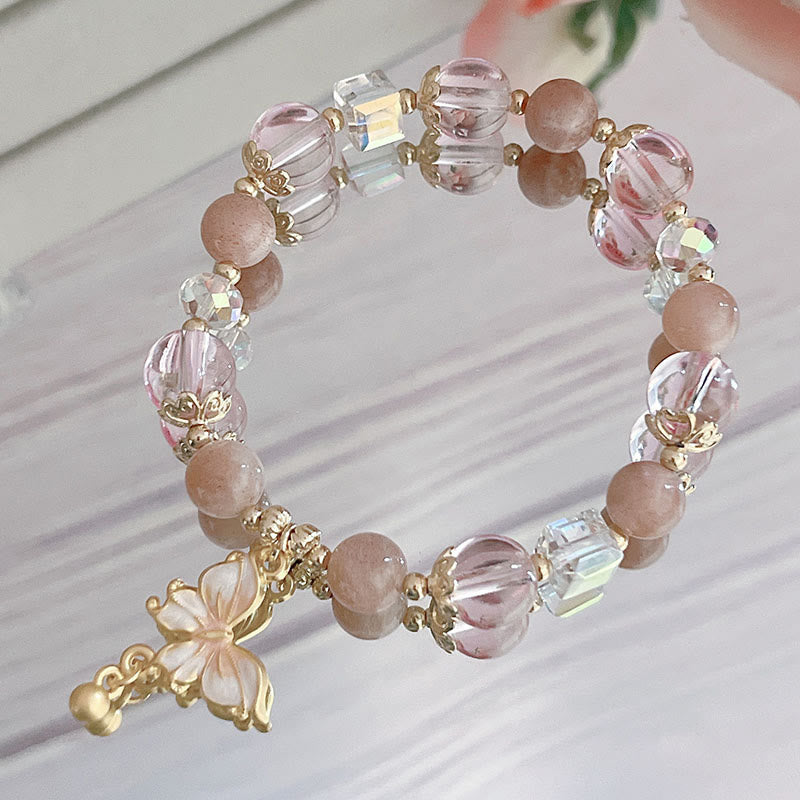 8mm Amethyst and Sunstone Peace Butterfly Bracelet
