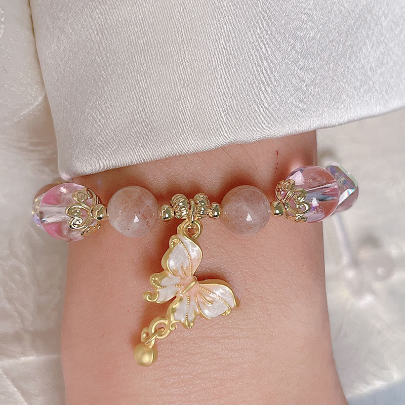 8mm Amethyst and Sunstone Peace Butterfly Bracelet