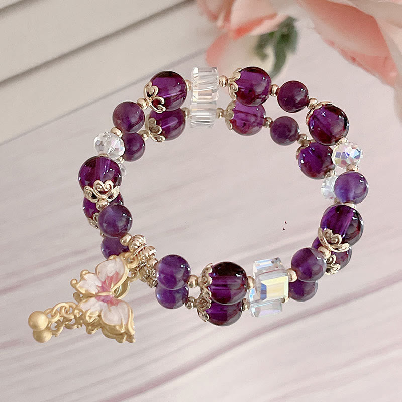 8mm Amethyst and Sunstone Peace Butterfly Bracelet