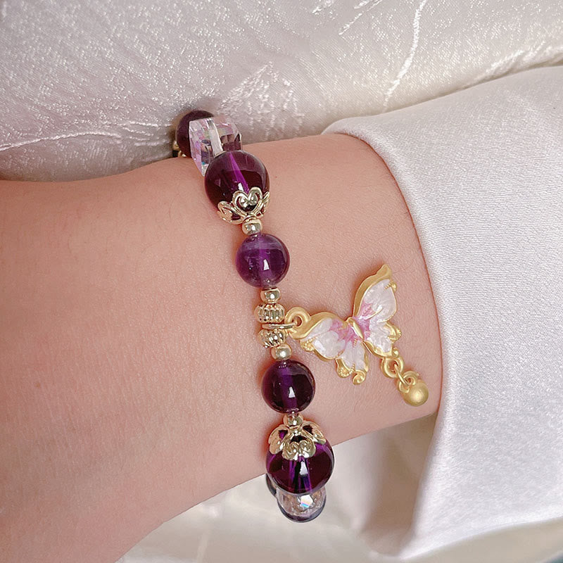 8mm Amethyst and Sunstone Peace Butterfly Bracelet