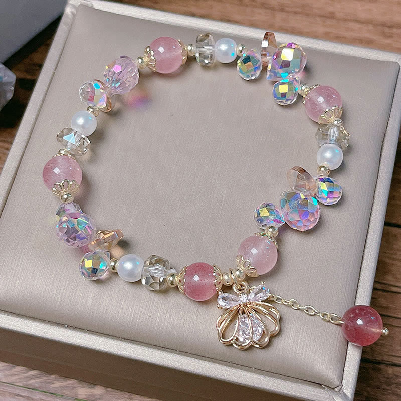 8mm Strawberry Quartz Pearl Bracelet for Healing and Love