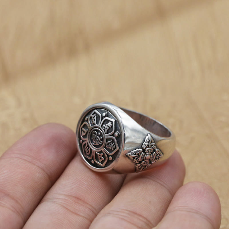 Adjustable Copper Om Mani Padme Hum Rotatable Ring