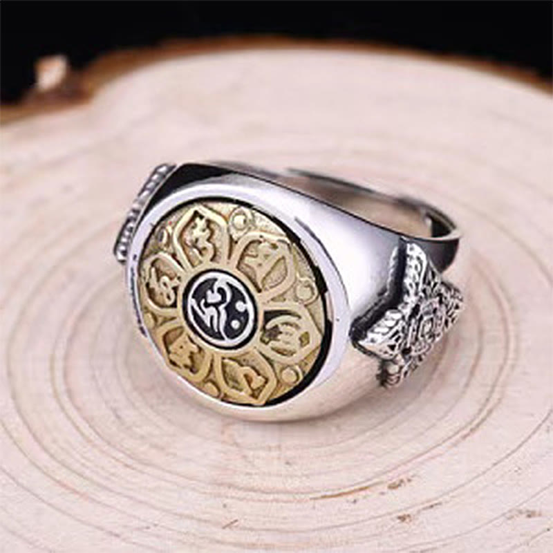 Adjustable Copper Om Mani Padme Hum Rotatable Ring