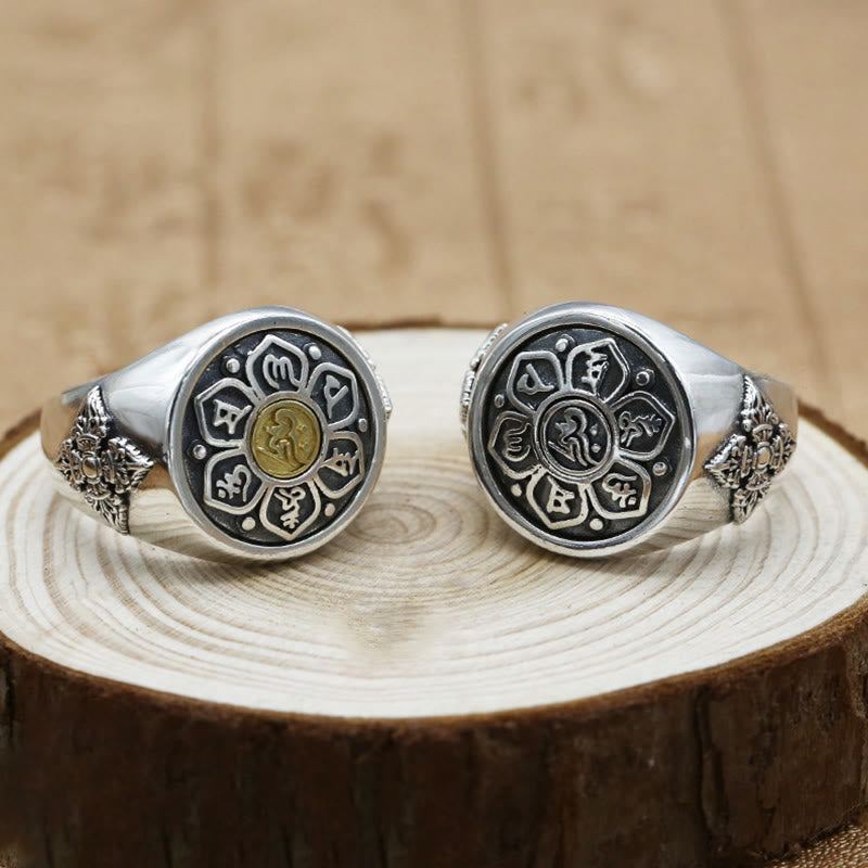 Adjustable Copper Om Mani Padme Hum Rotatable Ring