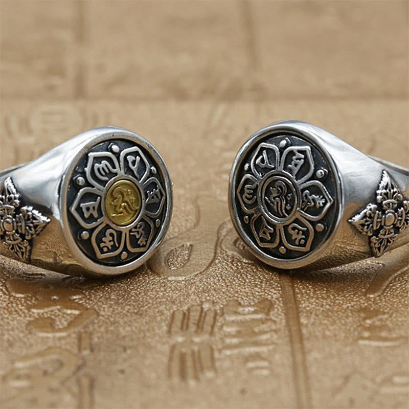 Adjustable Copper Om Mani Padme Hum Rotatable Ring