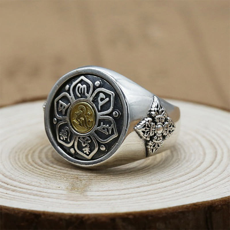 Adjustable Copper Om Mani Padme Hum Rotatable Ring
