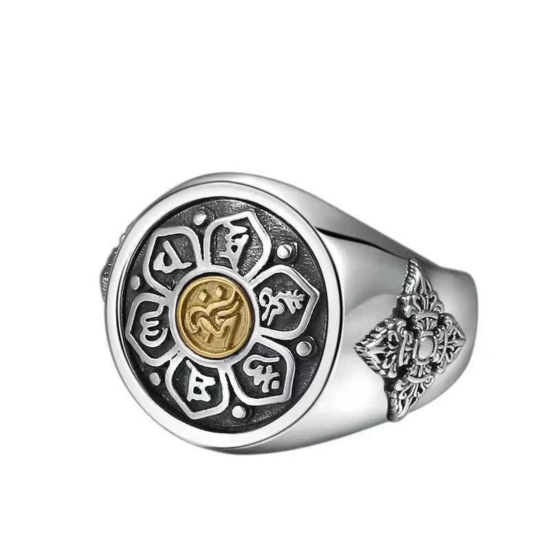 Adjustable Copper Om Mani Padme Hum Rotatable Ring