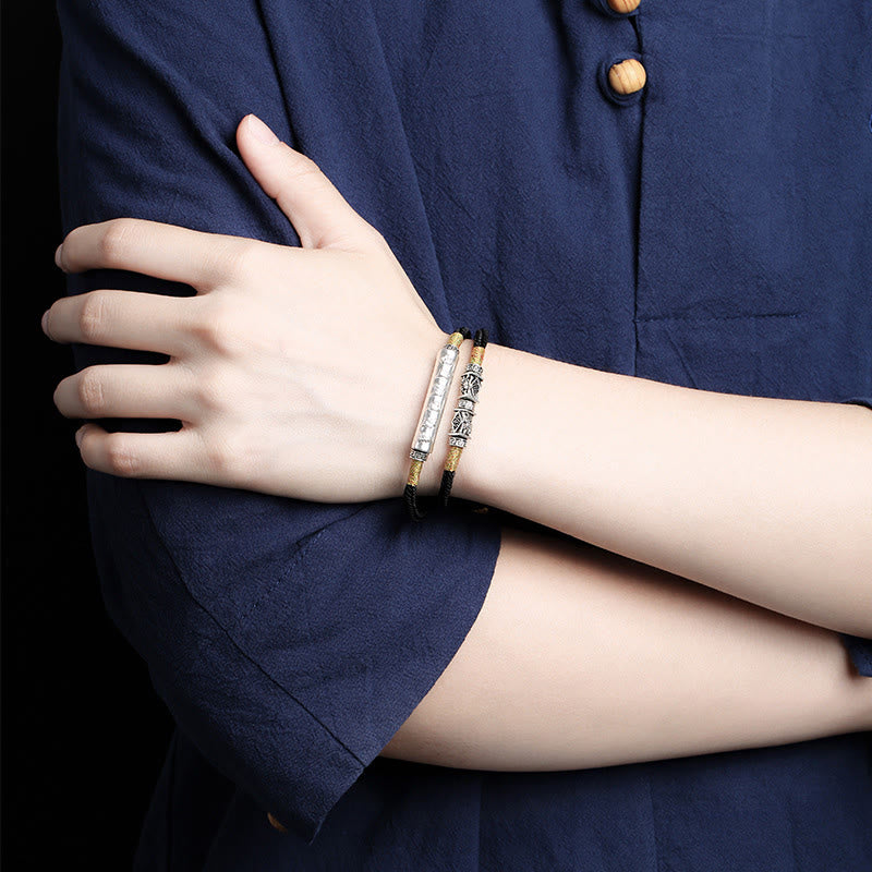Om Mani Padme Hum Sterling Silver Double Hand Woven Bracelet